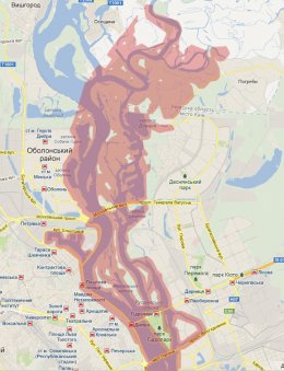 Зоны вероятных подтоплений в Киеве и области (КАРТА)