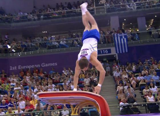 Украинец становится победителем в опорном прыжке на Европейских играх