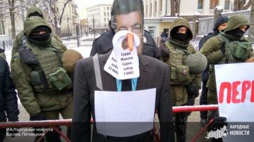 Ложь и коррупция. Митингующие киевляне поставили "памятник" Порошенко (ВИДЕО)