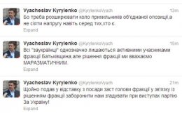 Вячеслав Кириленко ушел с должности заместителя председателя «Батькивщины»