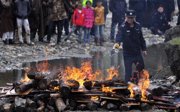 Полиция Китая сожгла более 3400 единиц незаконного оружия (ФОТО)