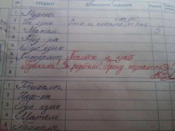 Самые невероятные записи в школьных дневниках (ФОТО)