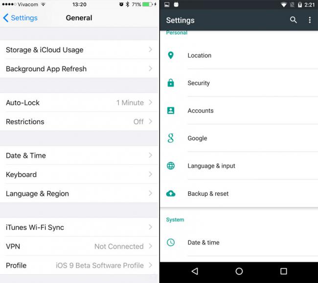 Битва гигантов. Сравнение iOS 9 и Android 6.0 (ФОТО)