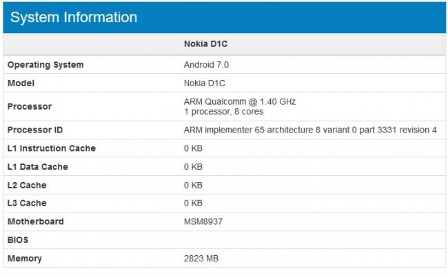 Смартфон Nokia D1C на Android 7.0 замечен в Сети (ФОТО)