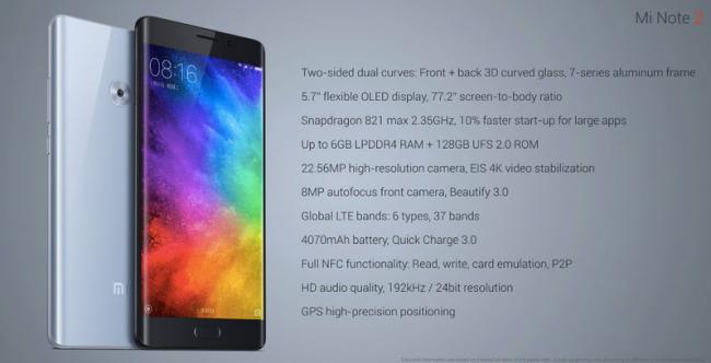 Xiaomi представила флагман Mi Note 2, который очень похож на Galaxy Note 7 (ФОТО)