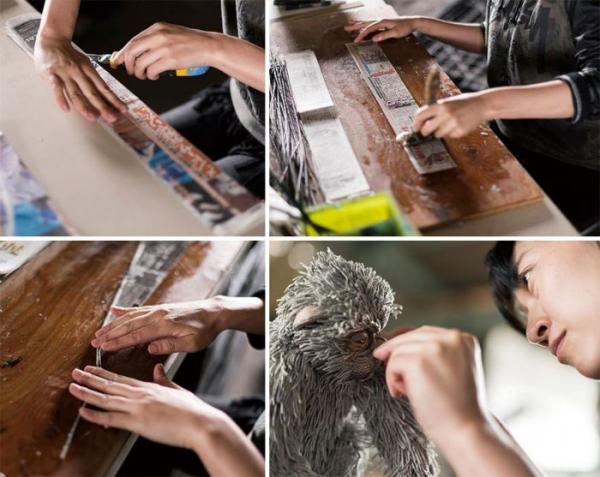 Японская художница создает поразительные скульптуры животных из старых газет (ФОТО)