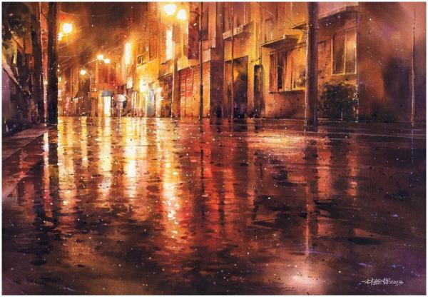 Дождливый город акварельными красками: шедевры тайваньского художника (ФОТО)
