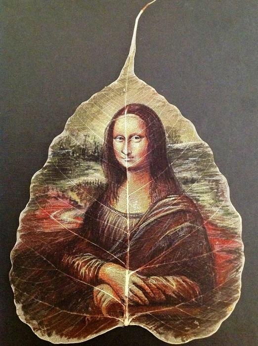 Индийский художник рисует шедевральные картины на листьях фикуса (ФОТО)